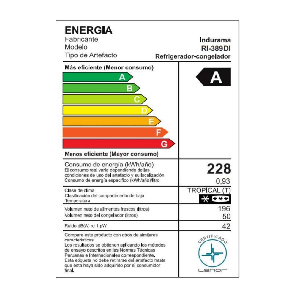 REFRIGERADORA INDURAMA TOP FREEZER NO FROST 246LT 130W RI-389DI - 4