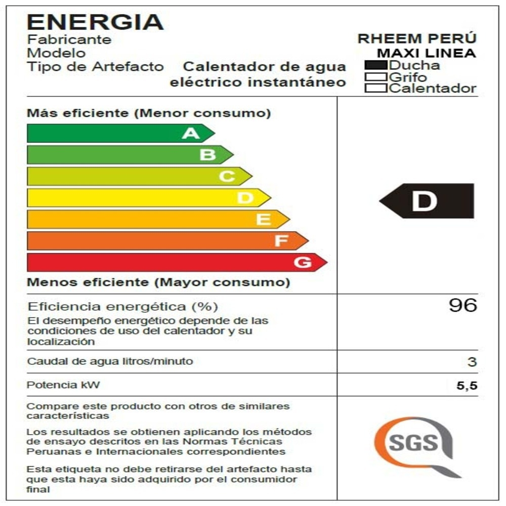 DUCHA ELECTRICA BRYANT 5.5KW MAXI LINEA - 4