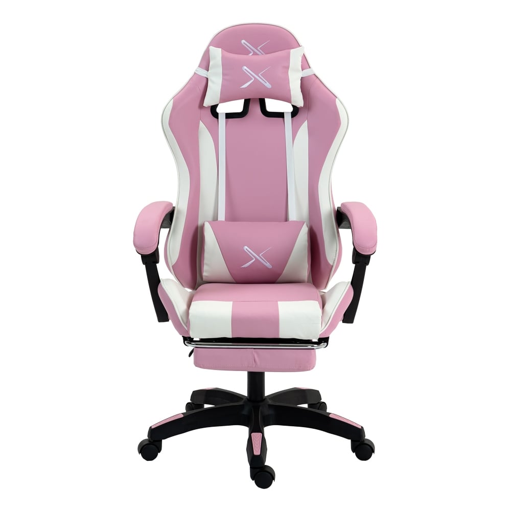 SILLA GAMER LYZOR CON POSAPIÉS SGPTWN135A ROSA Y BLANCA - 1