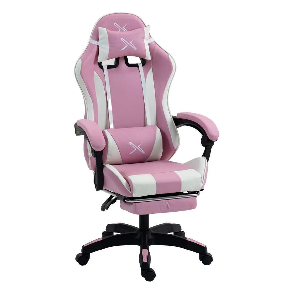 SILLA GAMER LYZOR CON POSAPIÉS SGPTWN135A ROSA Y BLANCA - 2