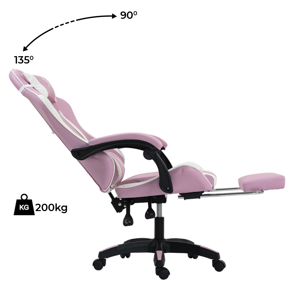SILLA GAMER LYZOR CON POSAPIÉS SGPTWN135A ROSA Y BLANCA - 3