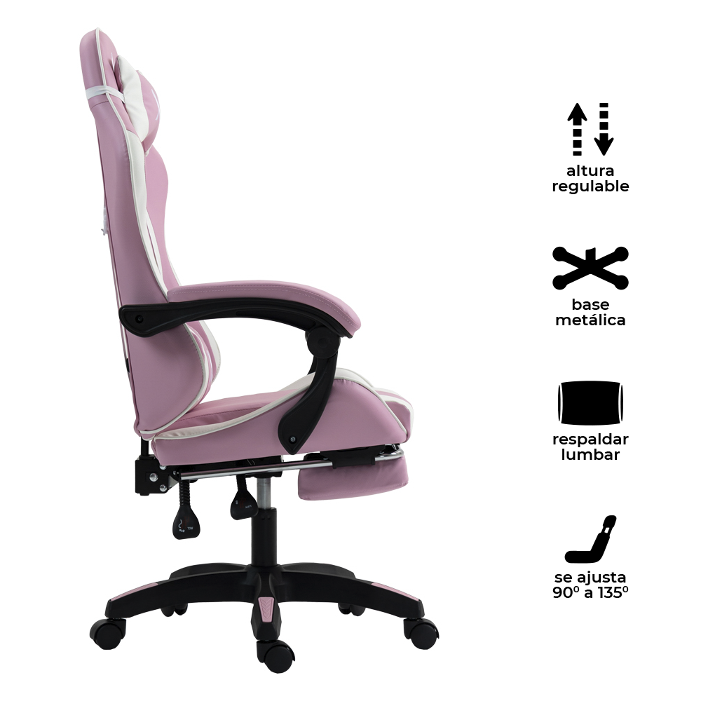 SILLA GAMER LYZOR CON POSAPIÉS SGPTWN135A ROSA Y BLANCA - 4