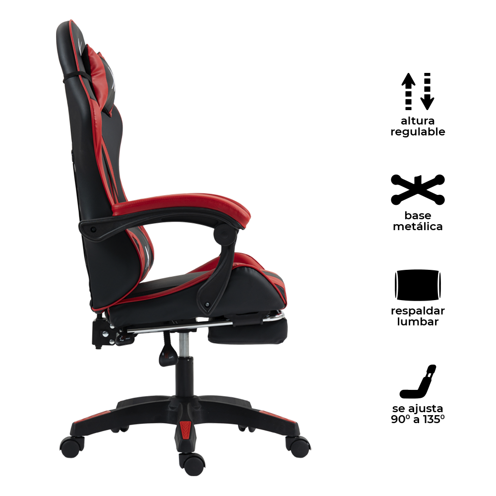 SILLA GAMER LYZOR CON POSAPIÉS SGRTWN135A ROJA Y NEGRA - 3
