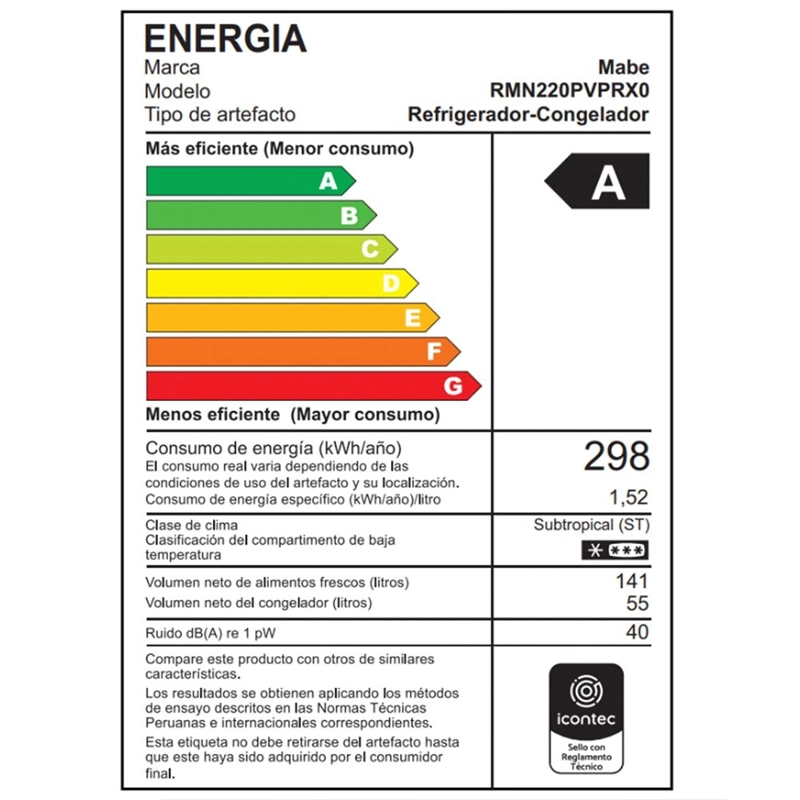 REFRIGERADORA MABE 196LT TOP FREEZER RMN220PVPRX0 INOX - 6