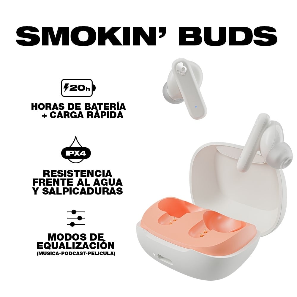 AUDÍFONOS TRUE WIRELESS SKULLCANDY SMOKIN BUDS BONE - 2