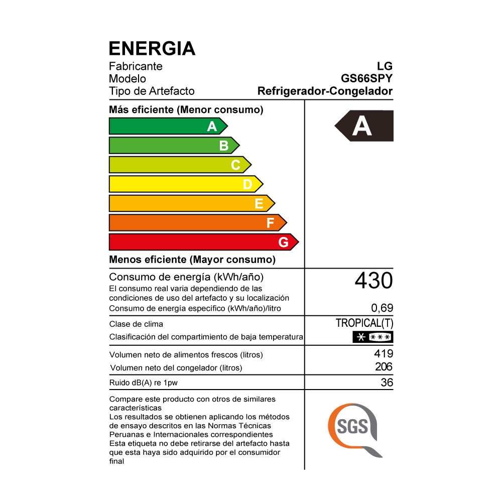 REFRIGERADORA LG TOTAL NO FROST 625 LT GS66SPY PLATEADO - 6