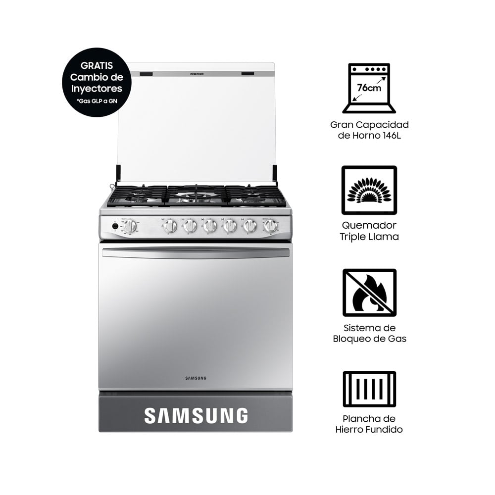 COCINA SAMSUNG A GAS 5 HORNILLAS CON PLANCHA Y GRILL NX52T7322PSPE - 2