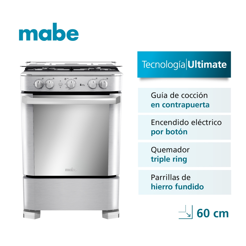 COCINA DE PIE A GAS MABE 4 HORNILLAS 60 CM CMP6060FX1 INOXIDABLE - 1