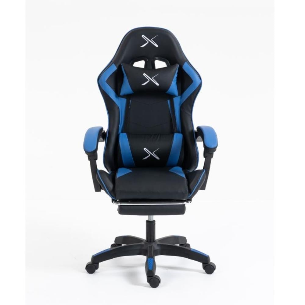 SILLA GAMER LYZOR CON POSAPIÉS SGBLUTWN135A AZUL Y NEGRO - 1