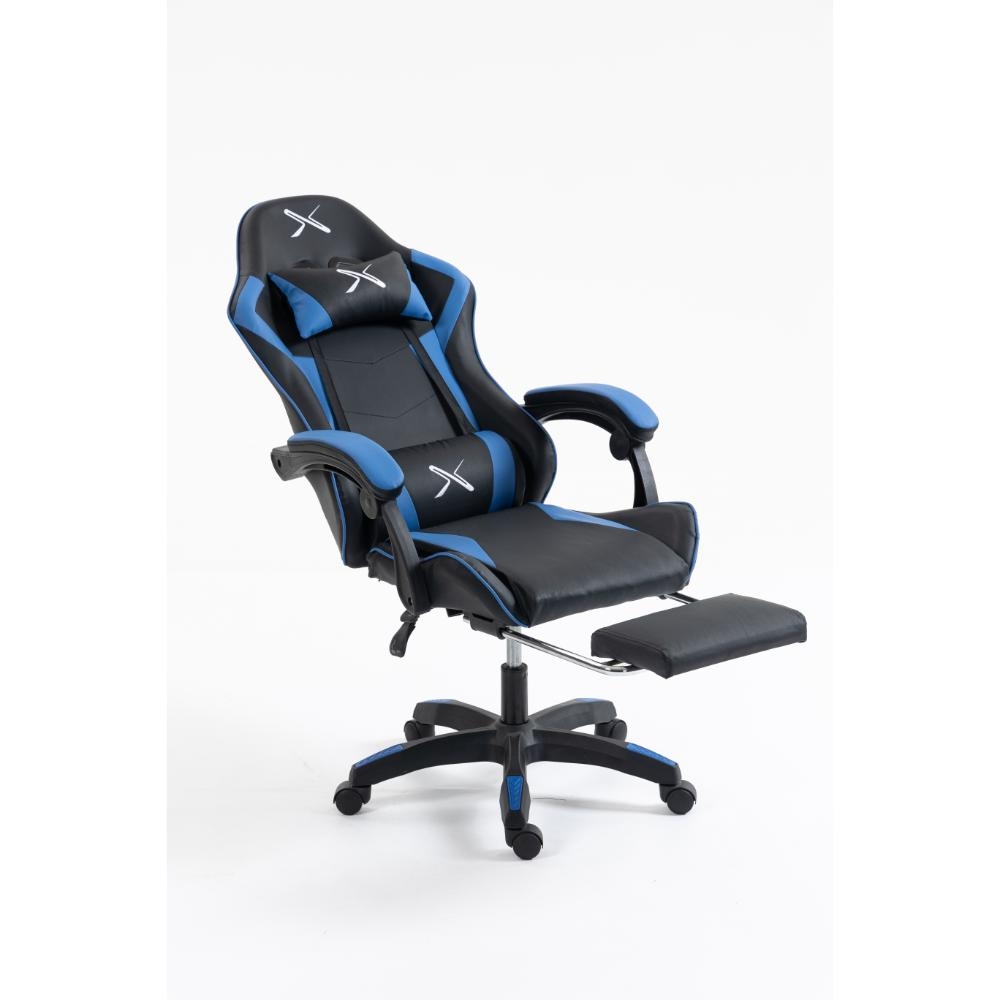 SILLA GAMER LYZOR CON POSAPIÉS SGBLUTWN135A AZUL Y NEGRO - 9