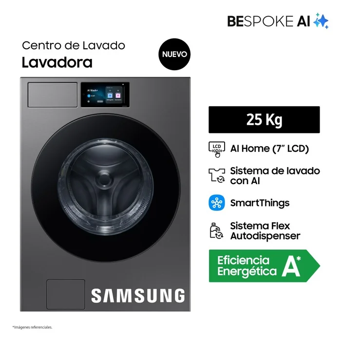 LAVADORA SAMSUNG 25KG BESPOKE AI WF90F25ADSPE ACERO OSCURO - 1