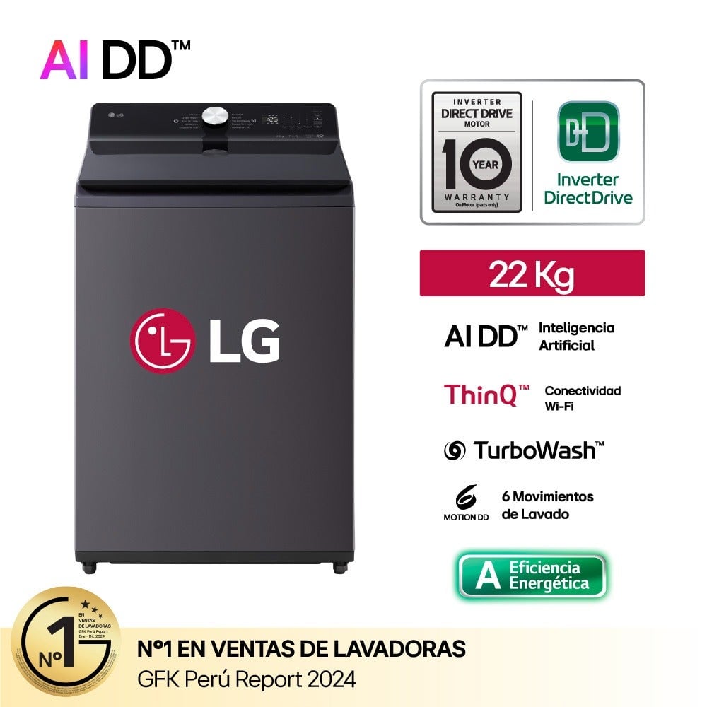 LAVADORA LG 22KG AI DD INTELIGENCIA ARTIFICIAL WT22EGTX NEGRO - 1