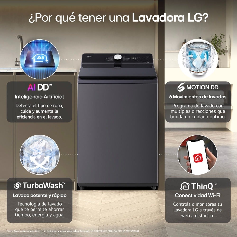 LAVADORA LG 22KG AI DD INTELIGENCIA ARTIFICIAL WT22EGTX NEGRO - 4