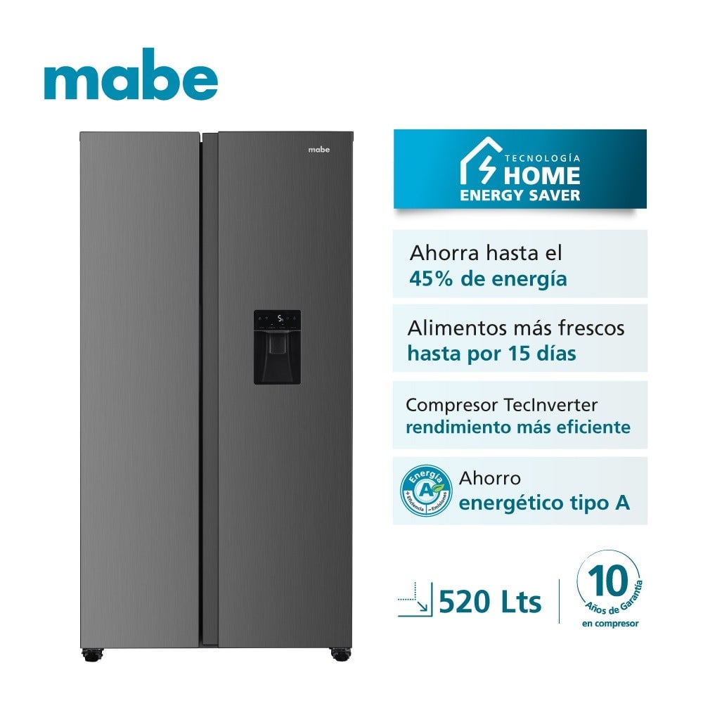 REFRIGERADORA MABE 520LT SIDE BY SIDE NO FROST MSD565QMLSS0 NEGRO ACERO - 1
