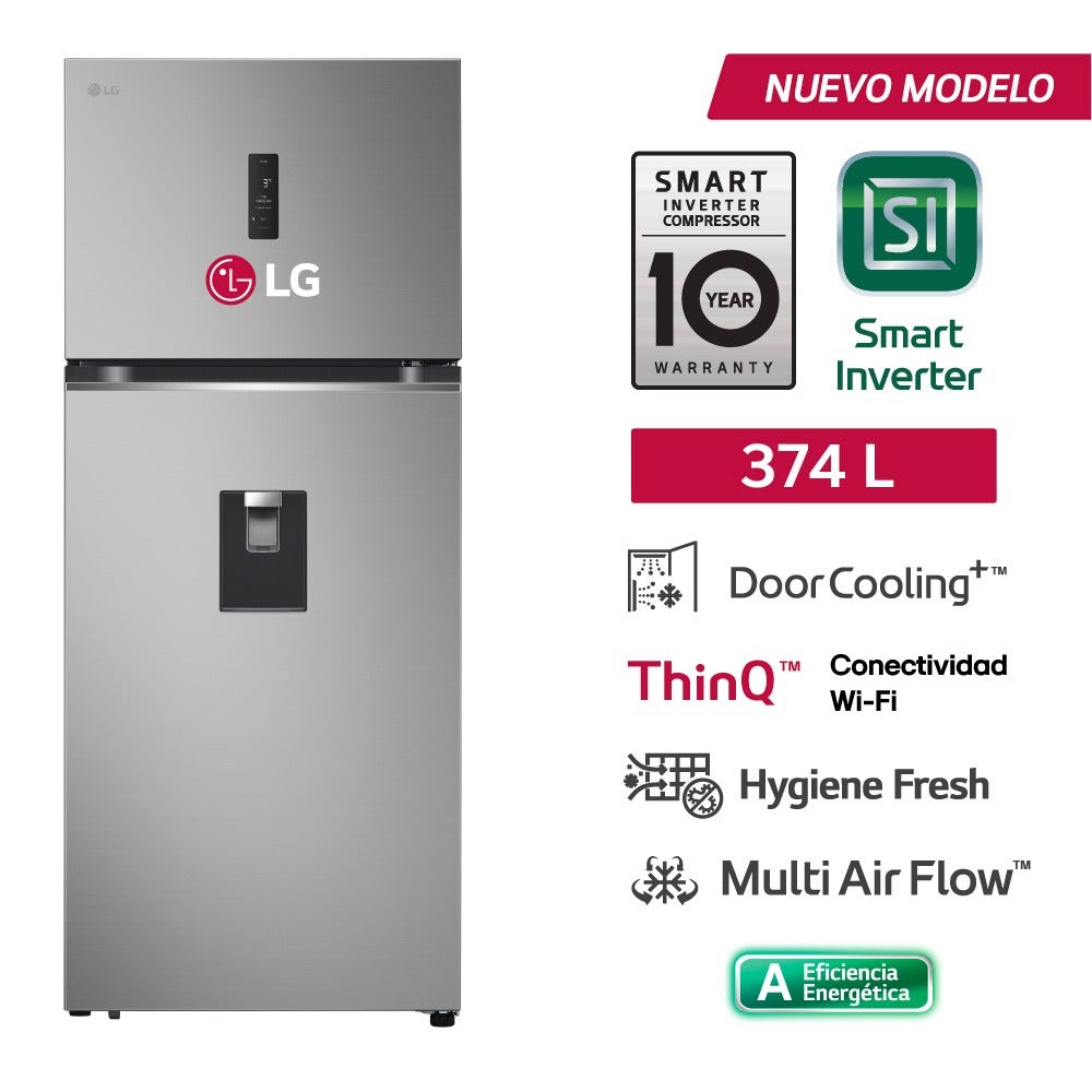 REFRIGERADORA LG 374LT DOOR COOLING+ TOP FREEZER VT38SPYC PLATEADA - 1