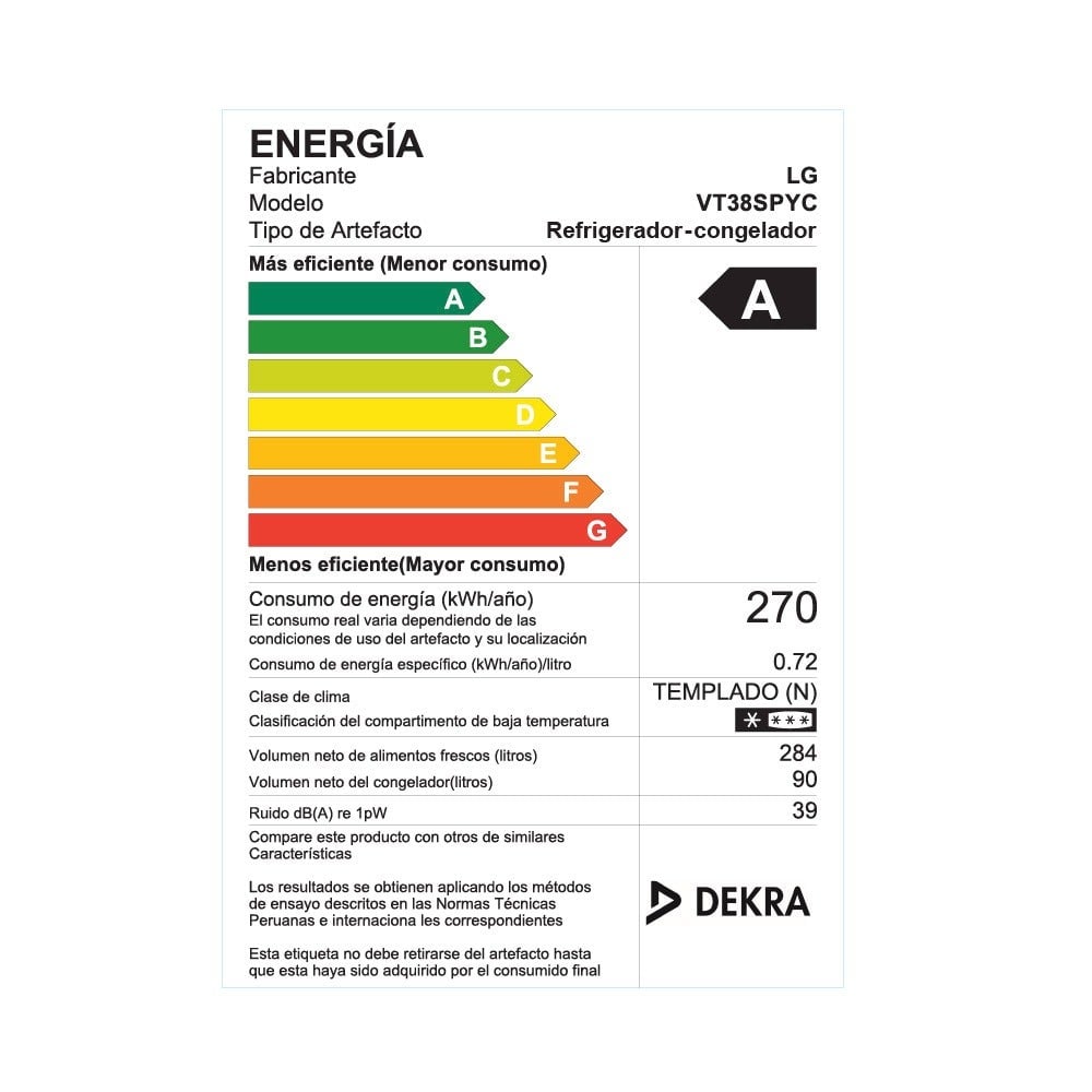 REFRIGERADORA LG 374LT DOOR COOLING+ TOP FREEZER VT38SPYC PLATEADA - 6
