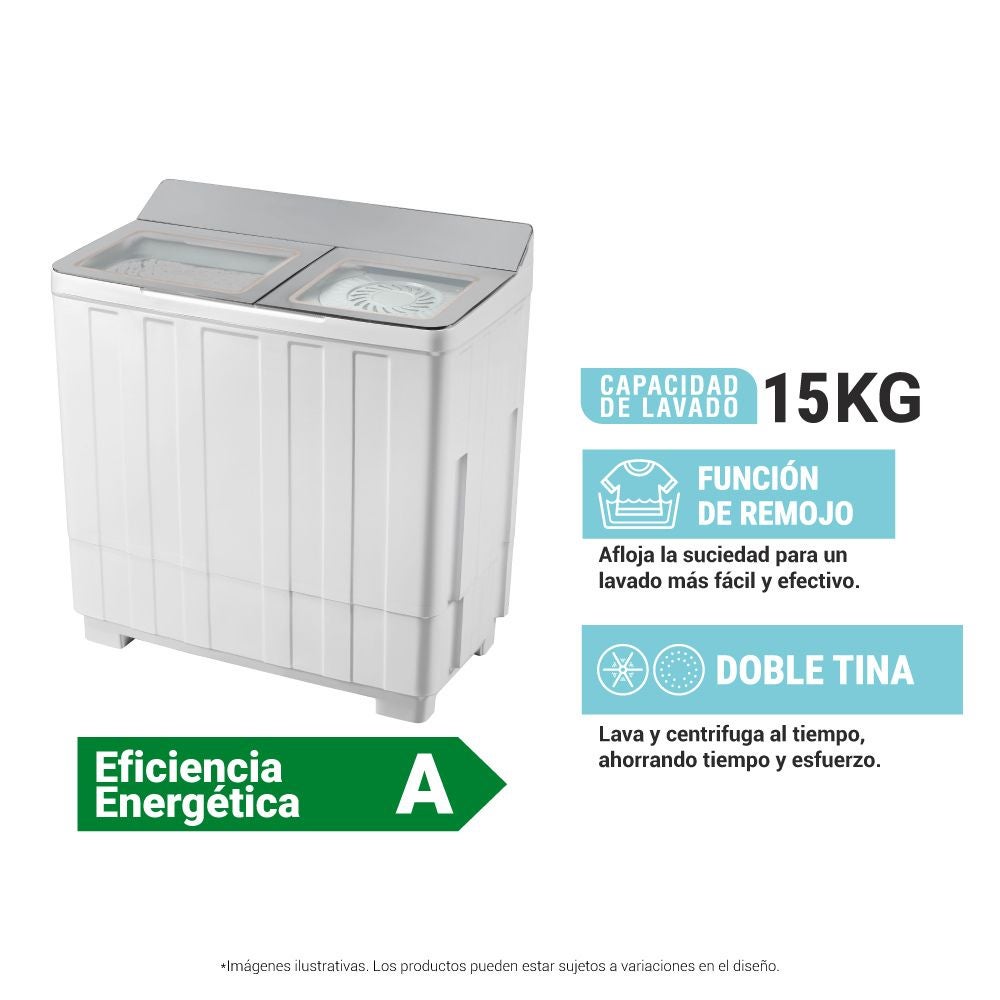 LAVADORA HYUNDAI 15KG HYSA153K GRIS/BLANCO - 1