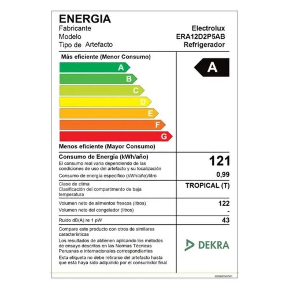 FRIGOBAR ELECTROLUX 122LT EFFICIENT ERA12D2P5AB NEGRO - 6