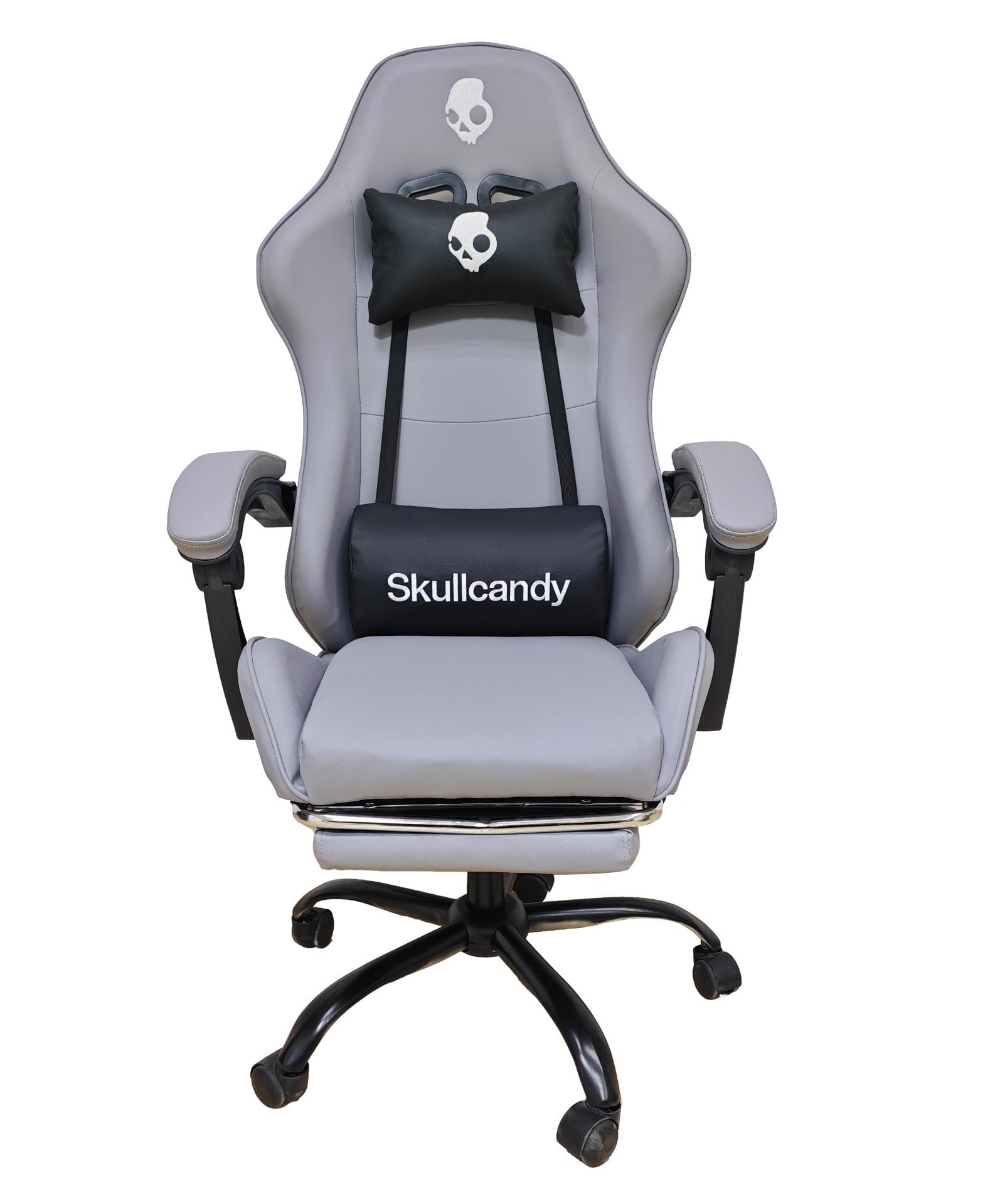 SILLA GAMER SKULLCANDY CON POSAPIÉS GRIS Y BASE METÁLICA NEGRO - 1
