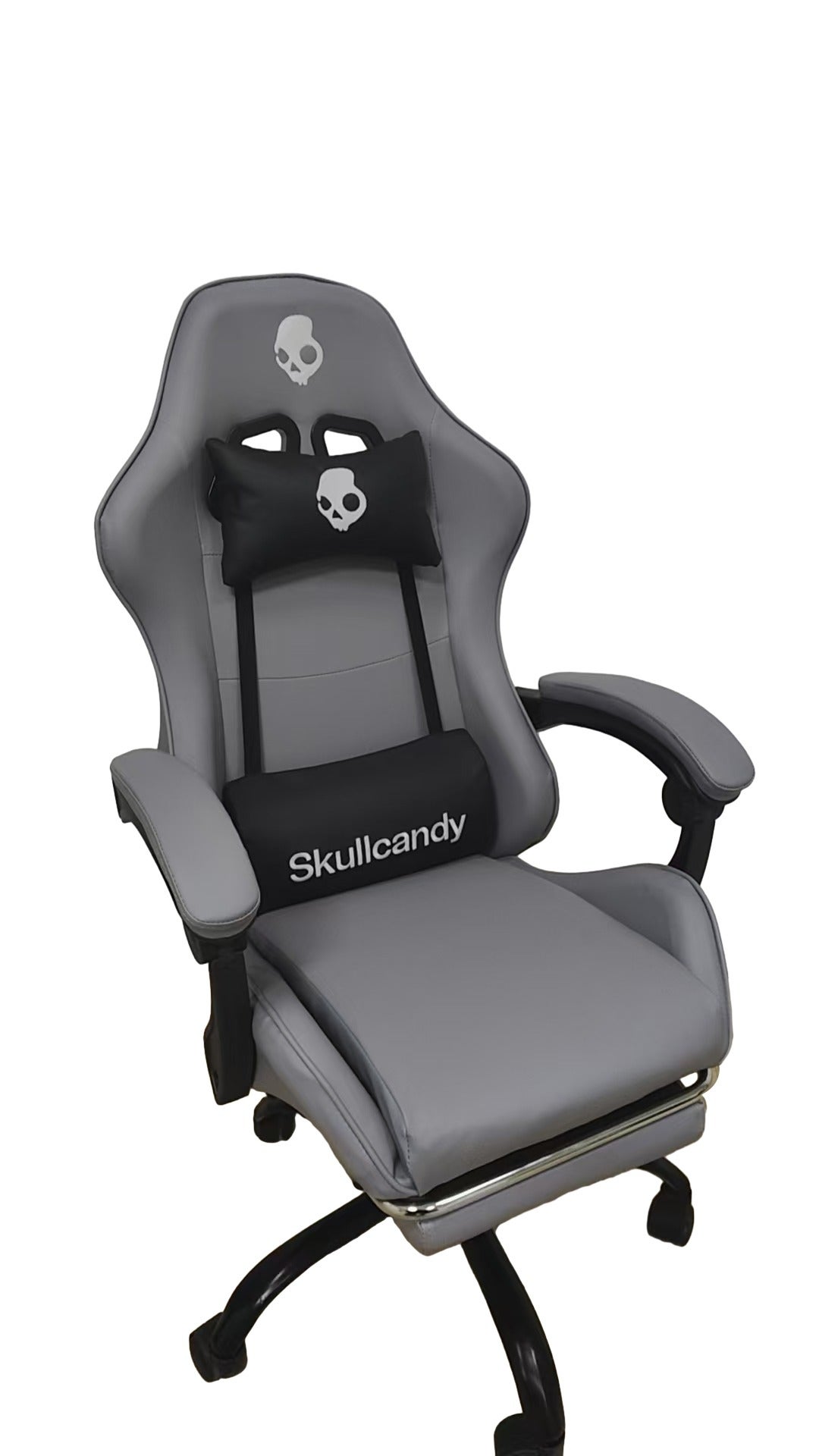 SILLA GAMER SKULLCANDY CON POSAPIÉS GRIS Y BASE METÁLICA NEGRO - 2