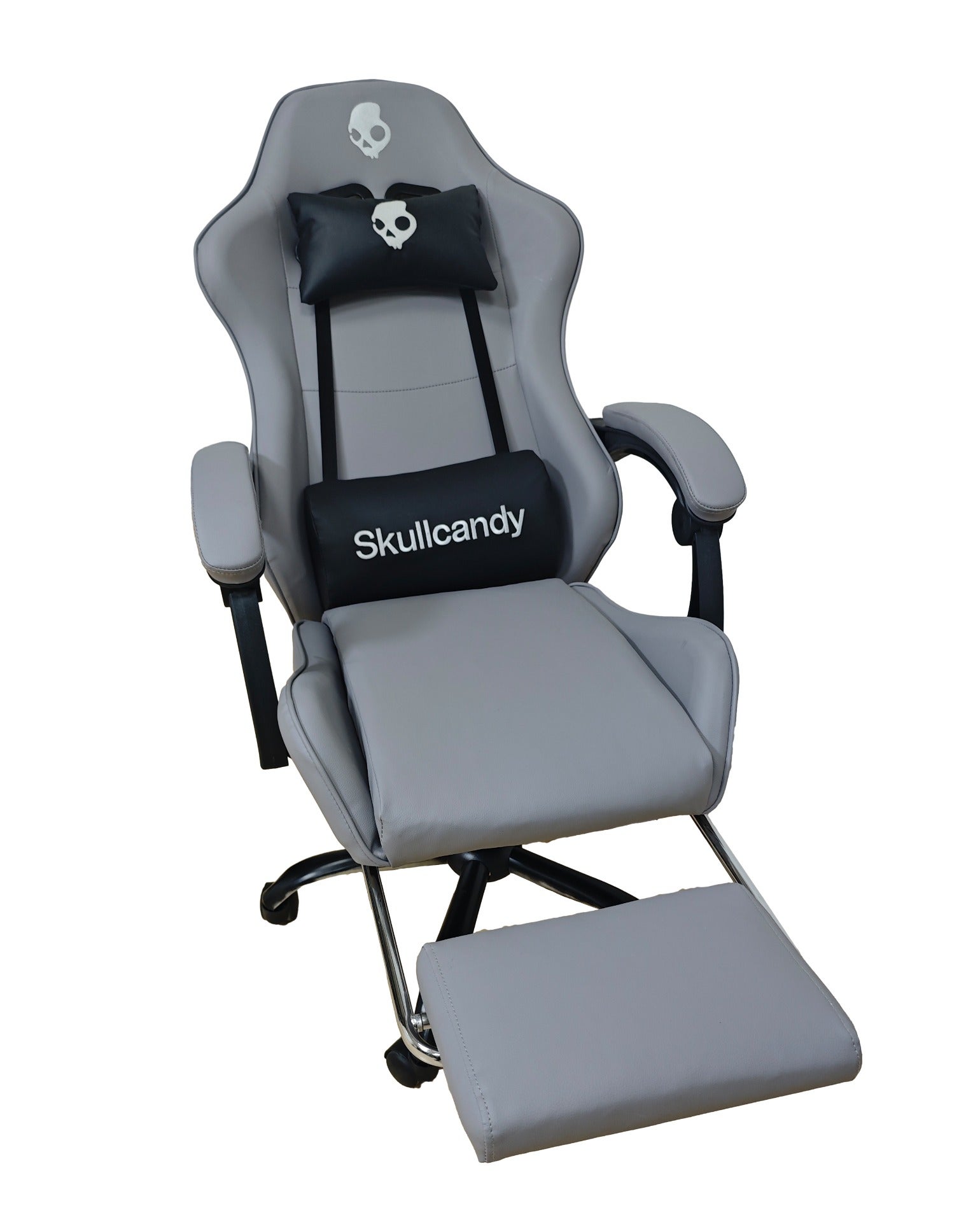 SILLA GAMER SKULLCANDY CON POSAPIÉS GRIS Y BASE METÁLICA NEGRO - 3
