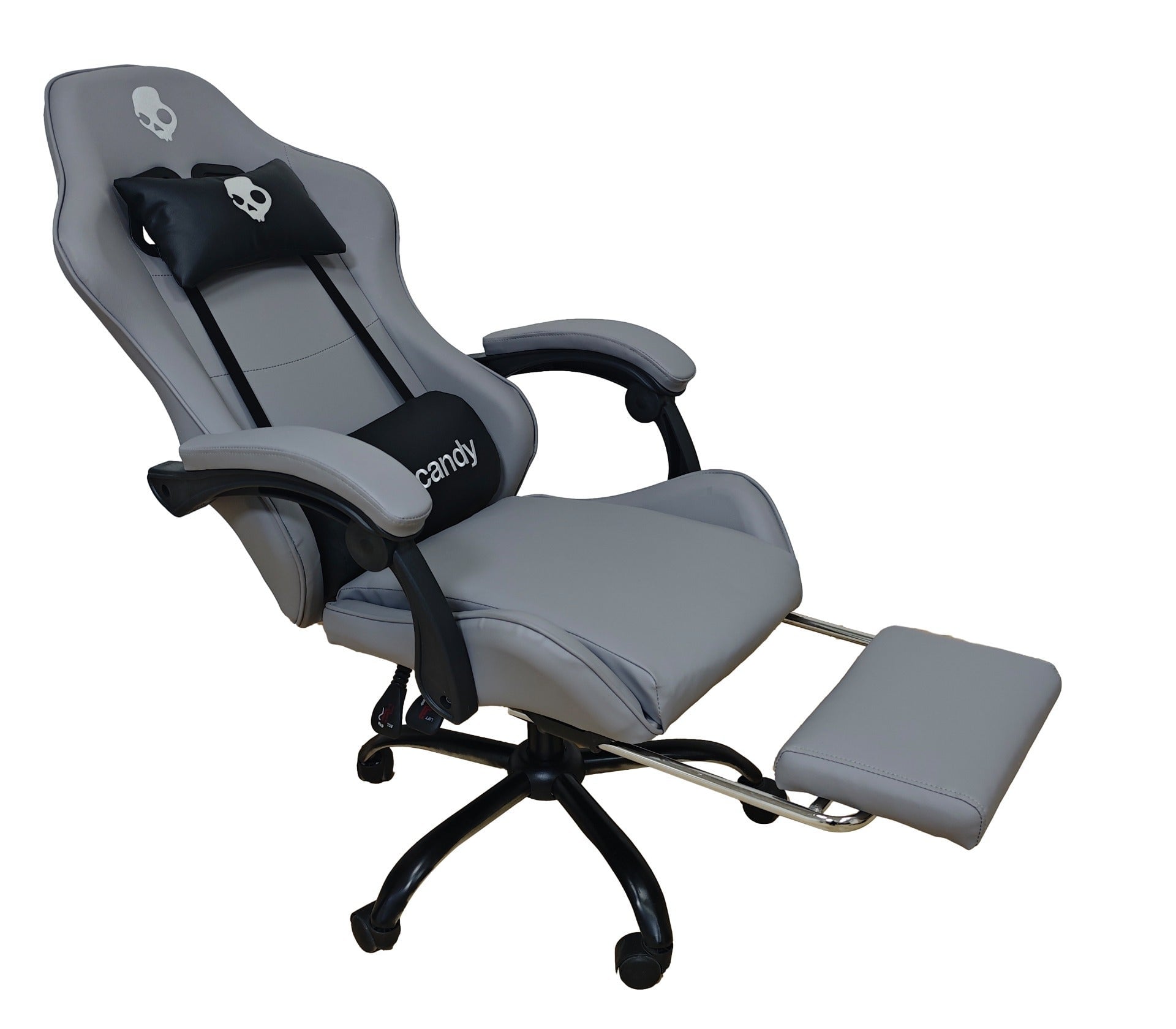 SILLA GAMER SKULLCANDY CON POSAPIÉS GRIS Y BASE METÁLICA NEGRO - 4