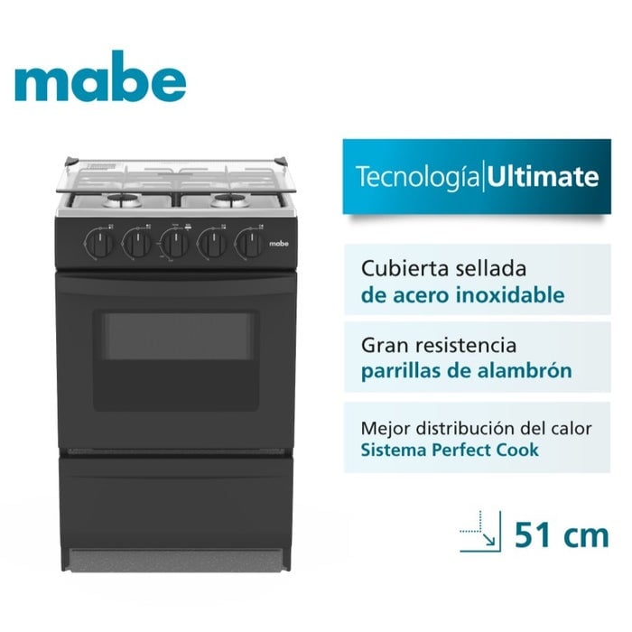 COCINA DE PISO MABE A GAS 51CM EMP2000AN0 NEGRO - 1