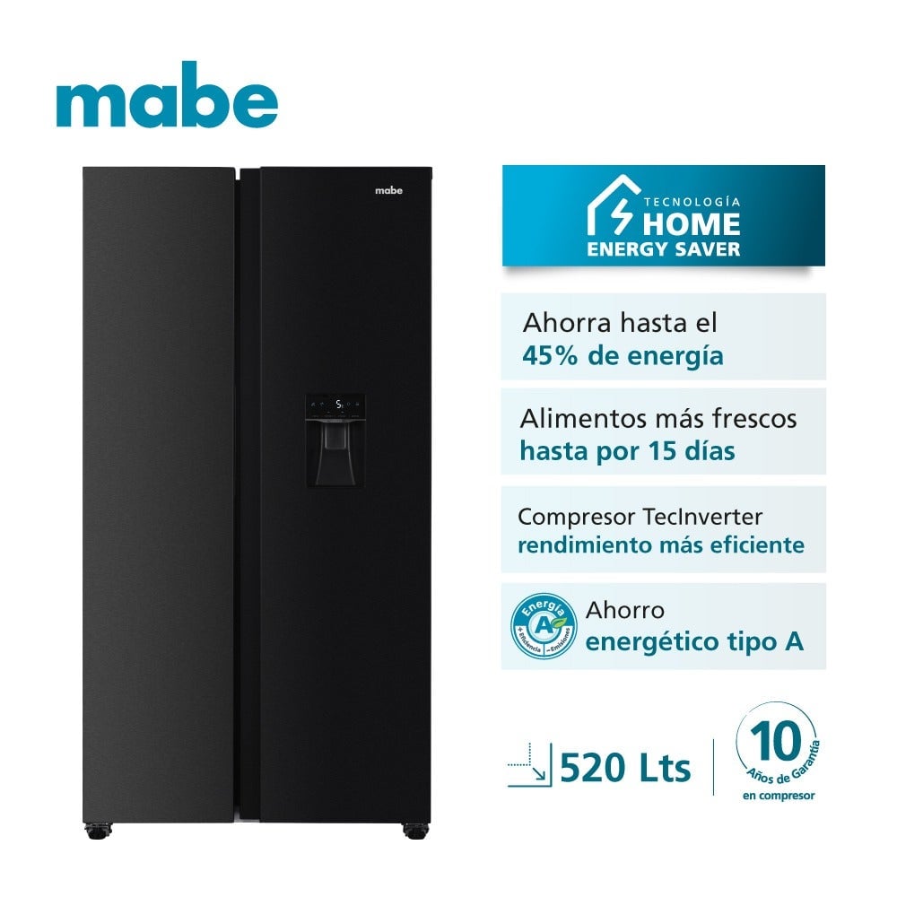 REFRIGERADORA MABE 520LT SIDE BY SIDE NO FROST MSD565QMLSP0 NEGRO - 1