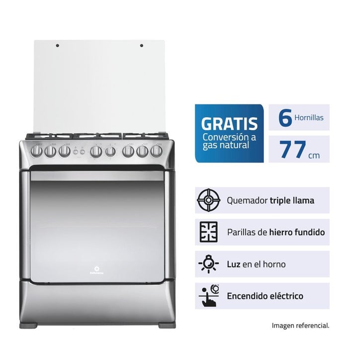 COCINA INDURAMA 6 HORNILLAS GALICIA CROMA - 1