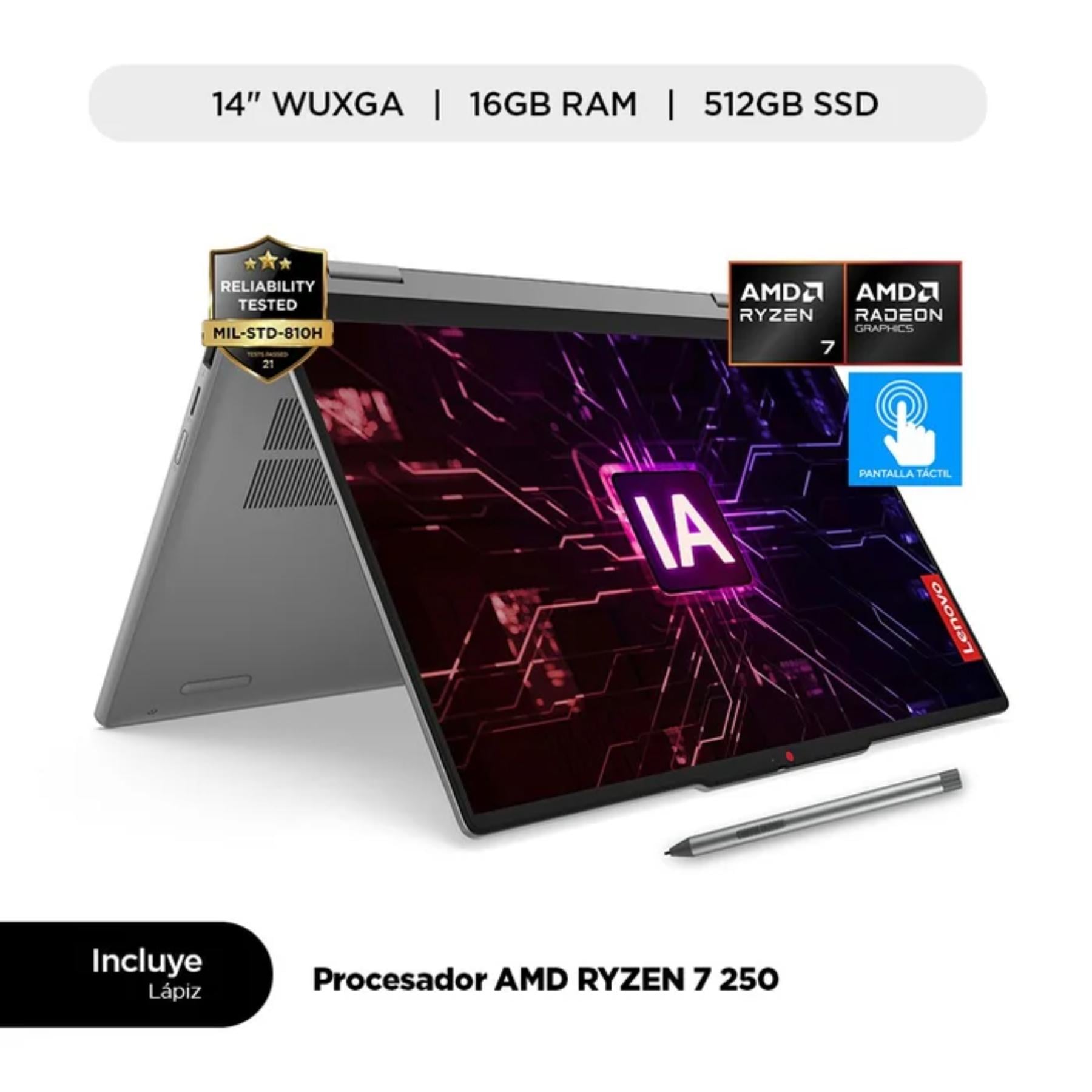 LAPTOP IA LENOVO IDEAPAD 5 2 EN 1 AMD RYZEN 7 16GB 512GB SSD 14' TOUCH SERIE 250 - 1