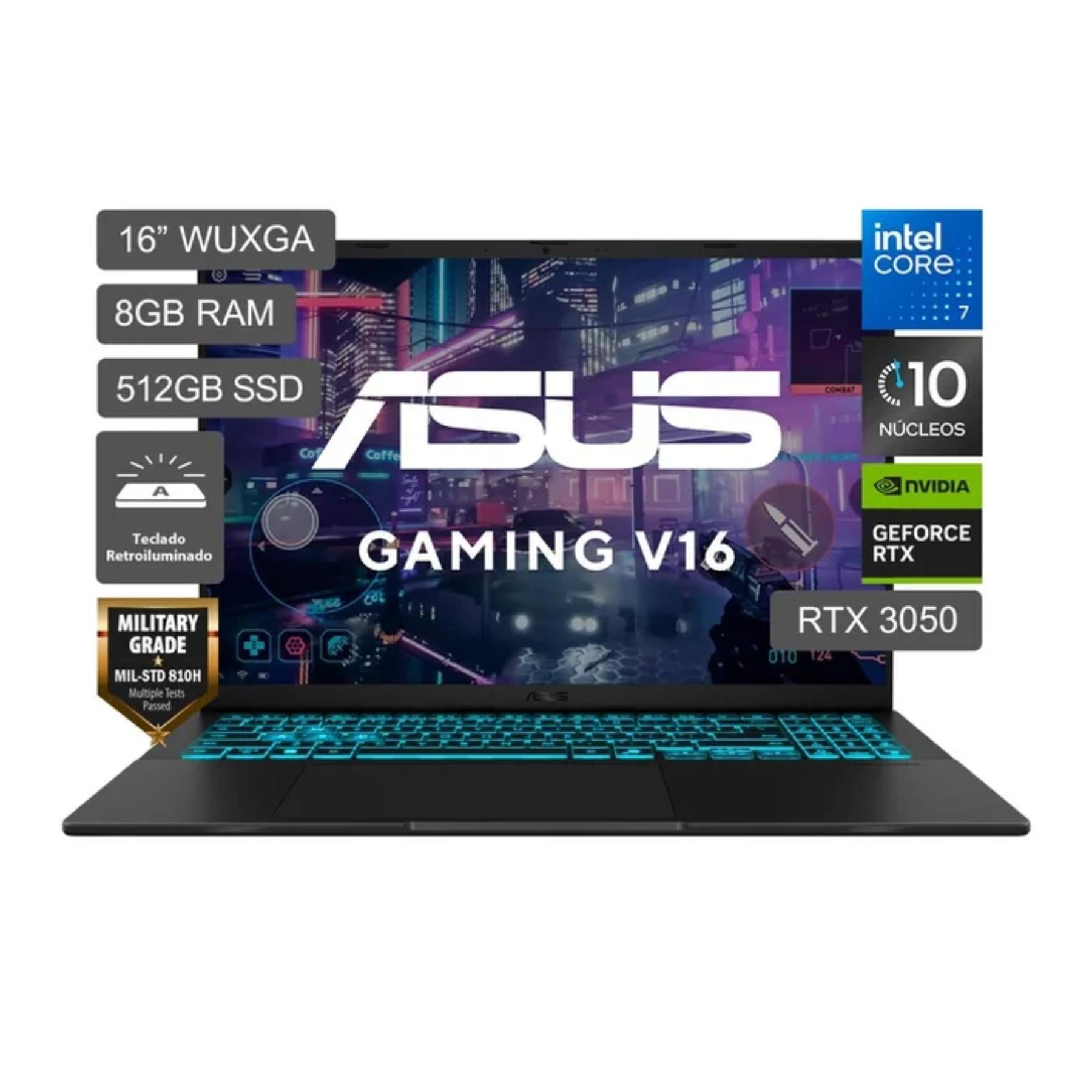 LAPTOP ASUS GAMING V16 16' INTEL CORE 7 240H 512GB SSD 8GB RAM RTX3050 V3607VJ-TK286W - 1