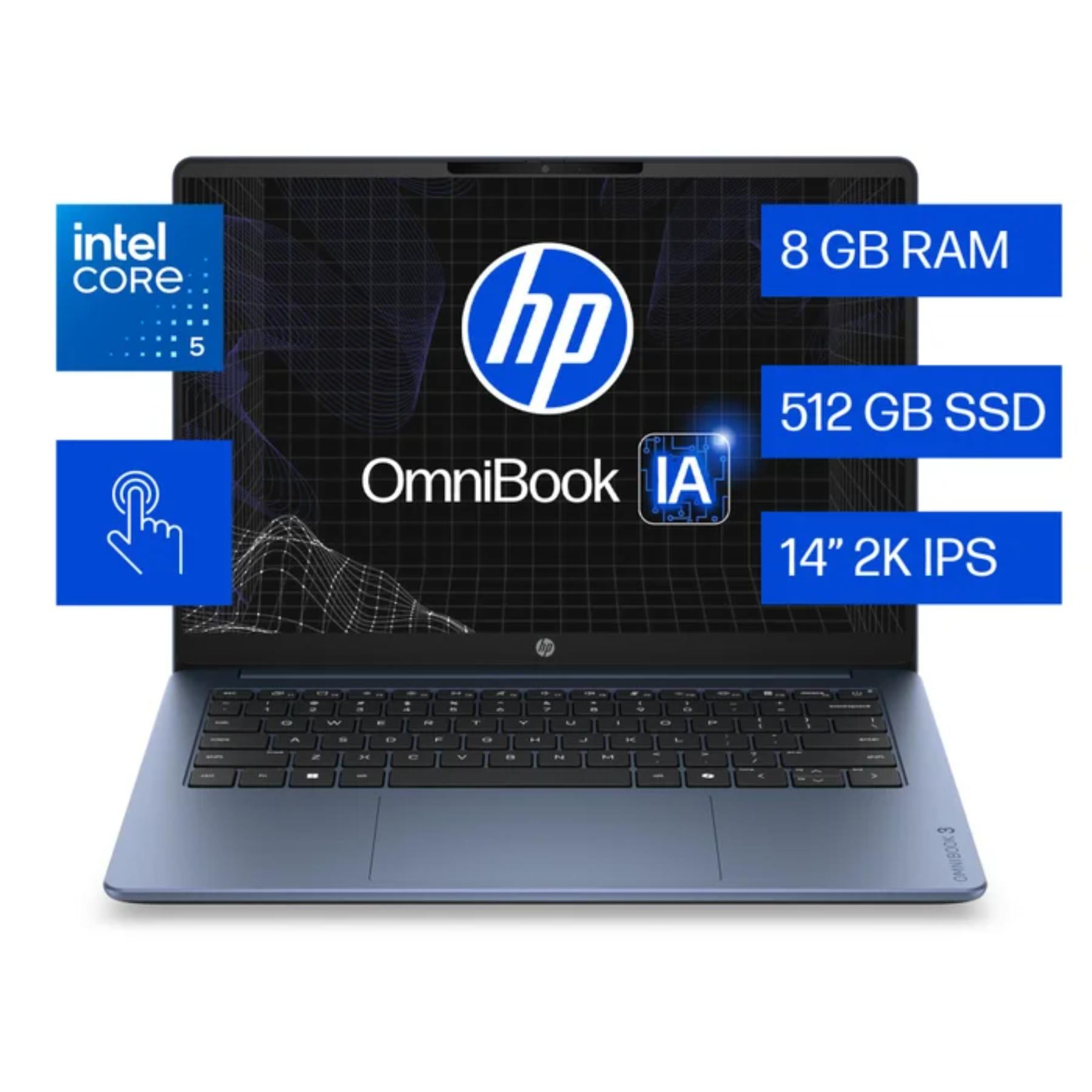 LAPTOP HP OMNIBOOK 3 AI 14' TÁCTIL INTEL CORE 5 8GB 512GB 14-HT0061LA WIN 11 - 1