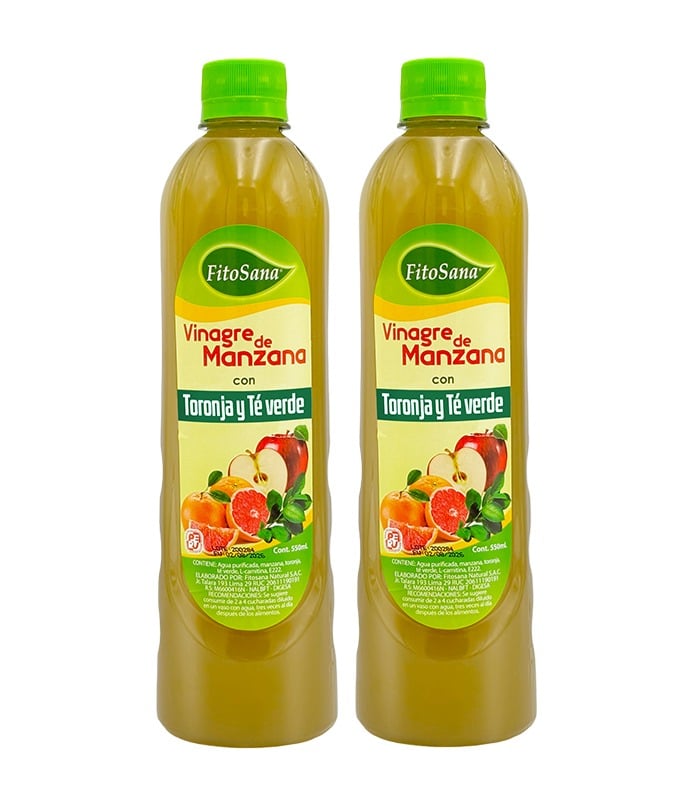 PACK 2 VINAGRE DE SIDRA DE MANZANA CON TORONJA Y TE VERDE FITOSANA - VINAGRE 550ML - 1