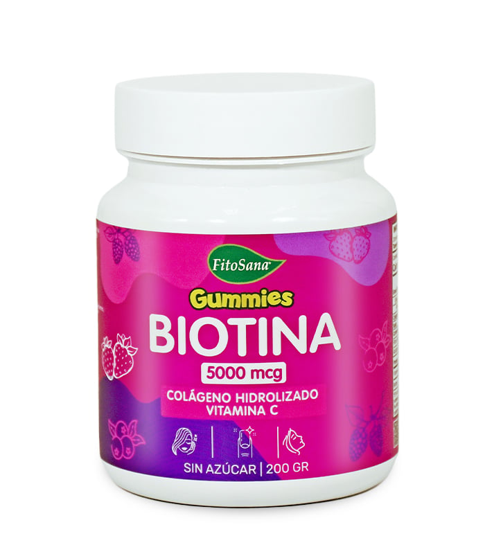 GUMMIES BIOTINA 5000 MCG FITOSANA - GOMITAS FUNCIONALES CON COLAGENO HIDROLIZADO VITAMINA C SABOR FRUTOS DEL BOSQUE 200G - 1