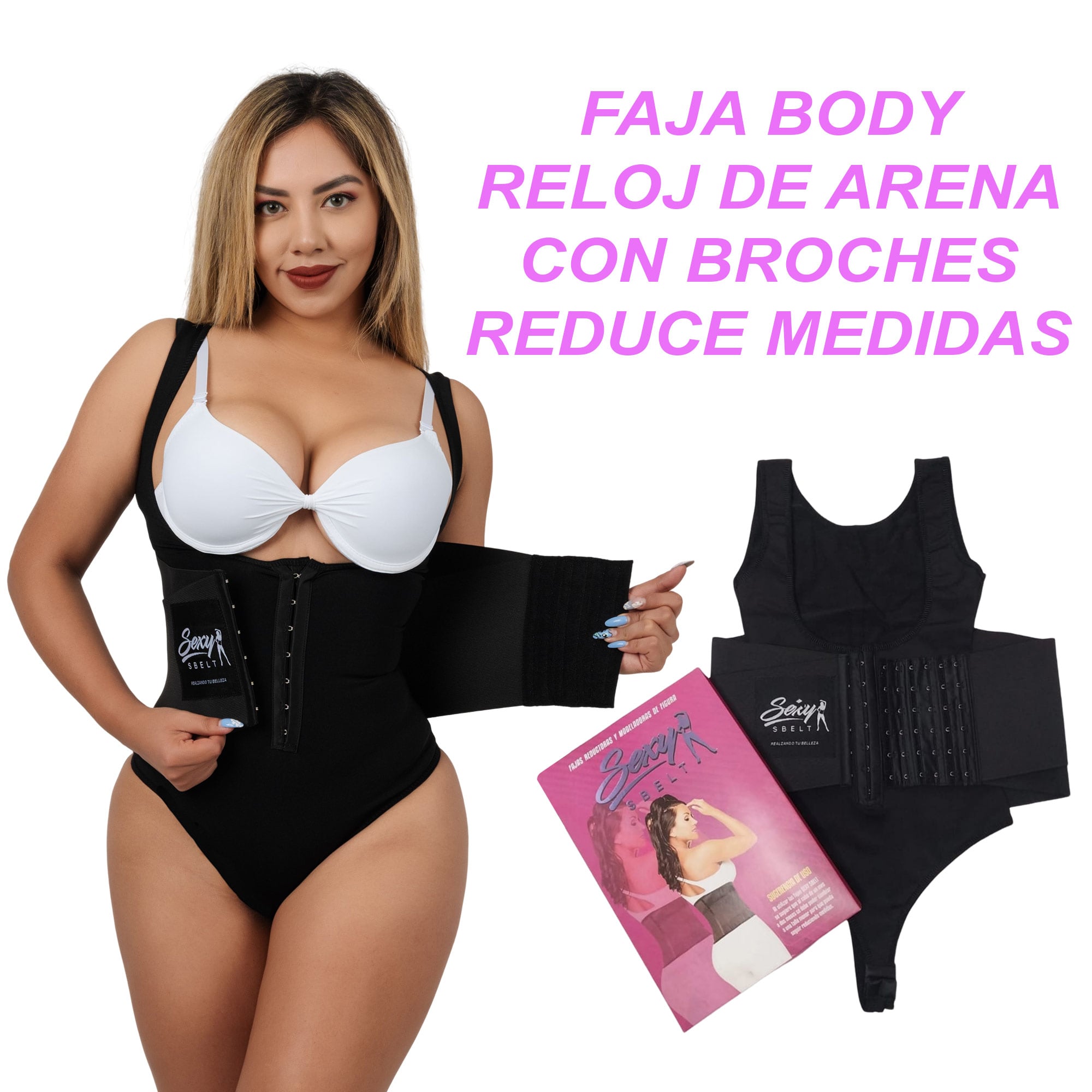 FAJA BODY MUJER SEXY SBELT NEGRO RELOJ DE ARENA CON BROCHES REDUCE MEDIDAS - 1