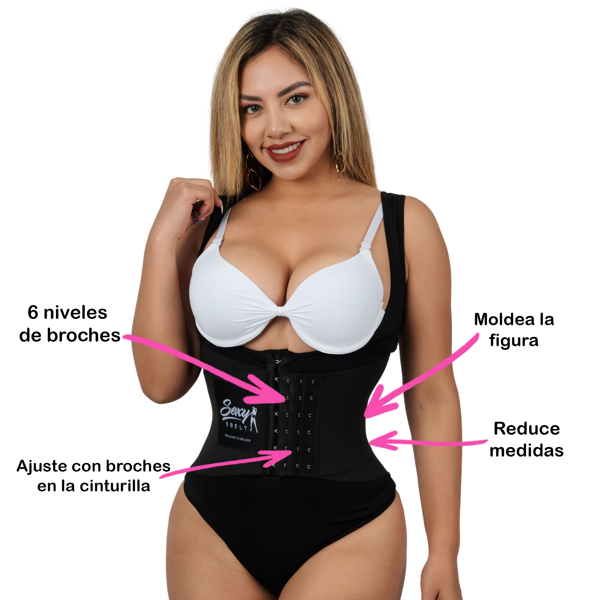 FAJA BODY MUJER SEXY SBELT NEGRO RELOJ DE ARENA CON BROCHES REDUCE MEDIDAS - 2