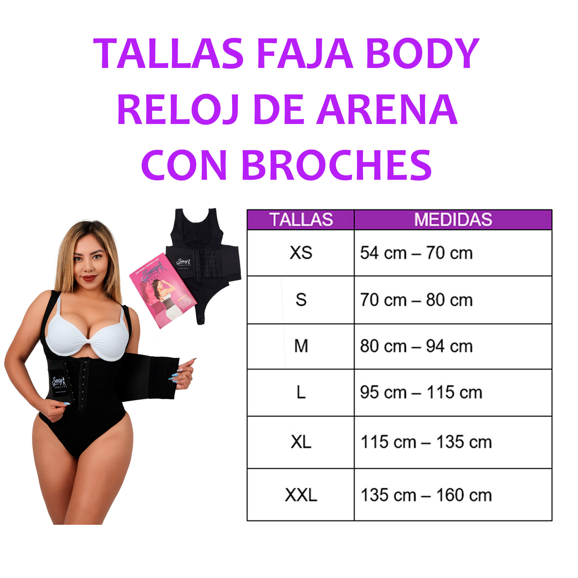 FAJA BODY MUJER SEXY SBELT NEGRO RELOJ DE ARENA CON BROCHES REDUCE MEDIDAS - 3