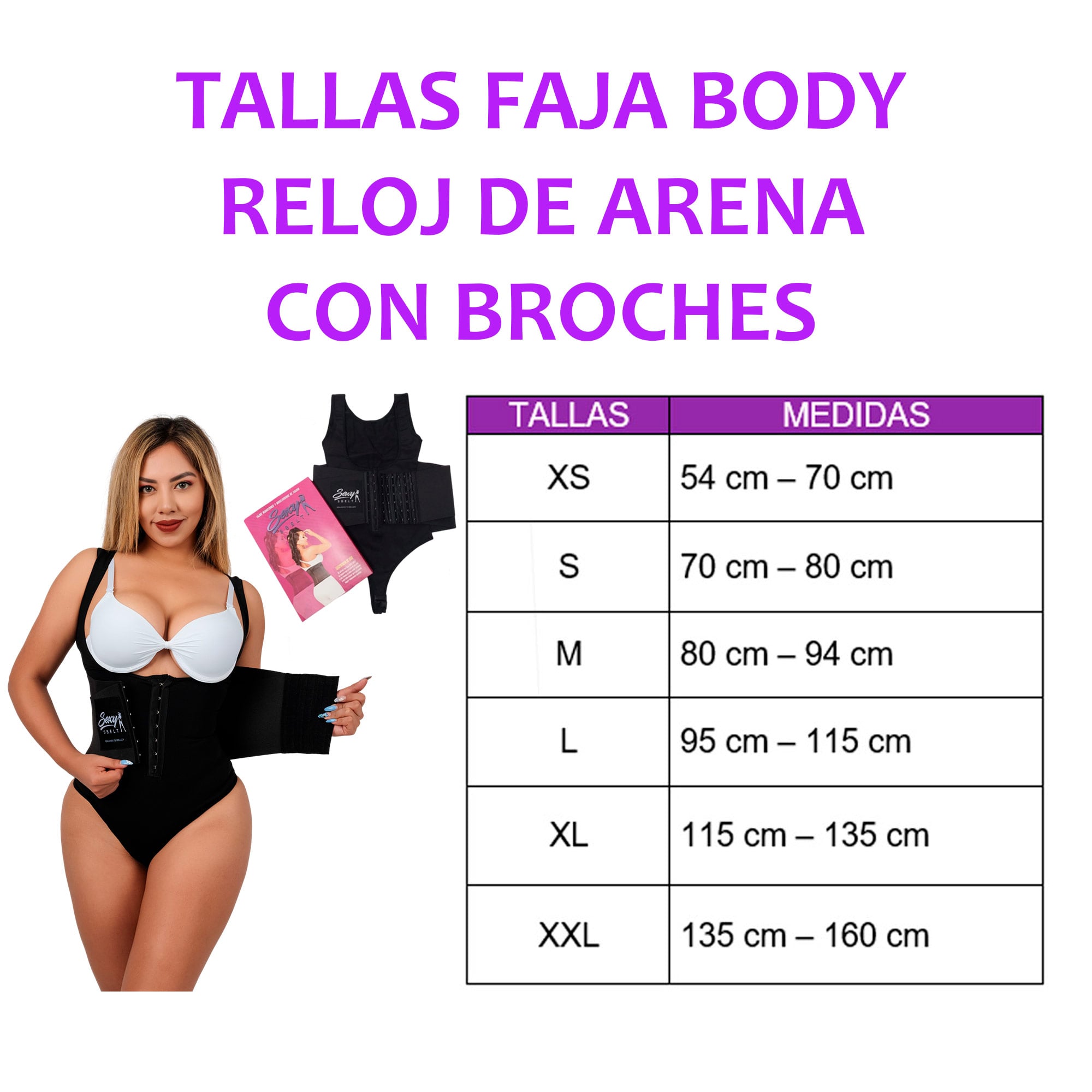 FAJA BODY MUJER SEXY SBELT NEGRO RELOJ DE ARENA CON BROCHES REDUCE MEDIDAS - 3