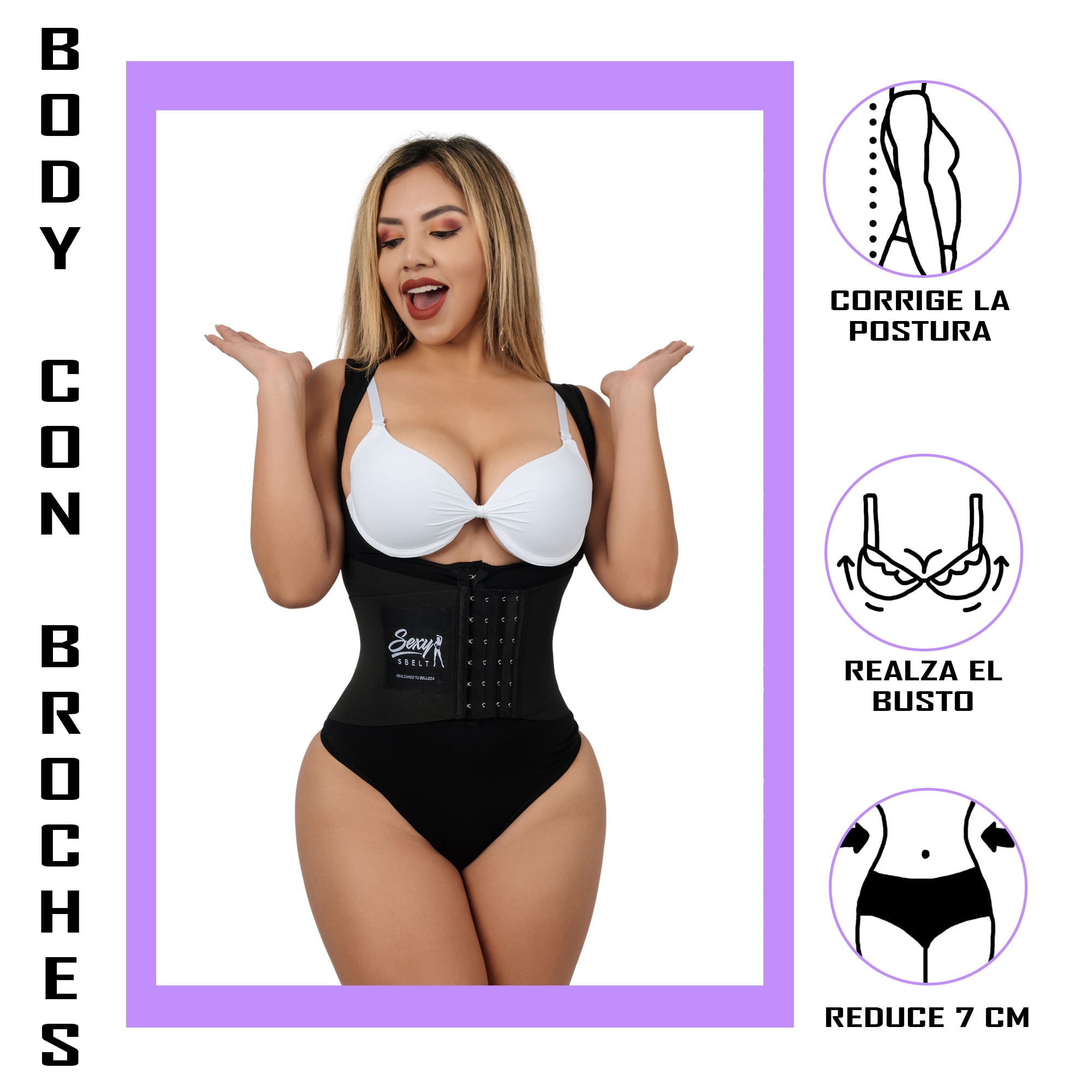 FAJA BODY MUJER SEXY SBELT NEGRO RELOJ DE ARENA CON BROCHES REDUCE MEDIDAS - 5