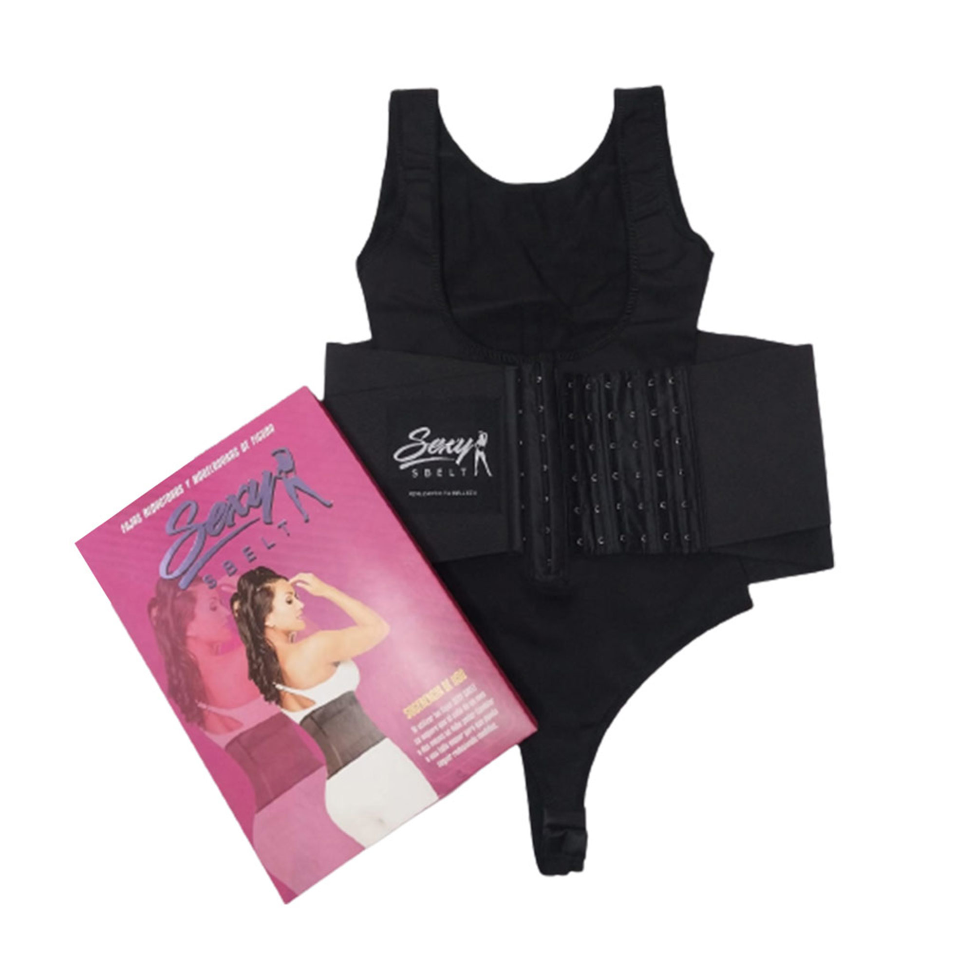 FAJA BODY MUJER SEXY SBELT NEGRO RELOJ DE ARENA CON BROCHES REDUCE MEDIDAS - 6