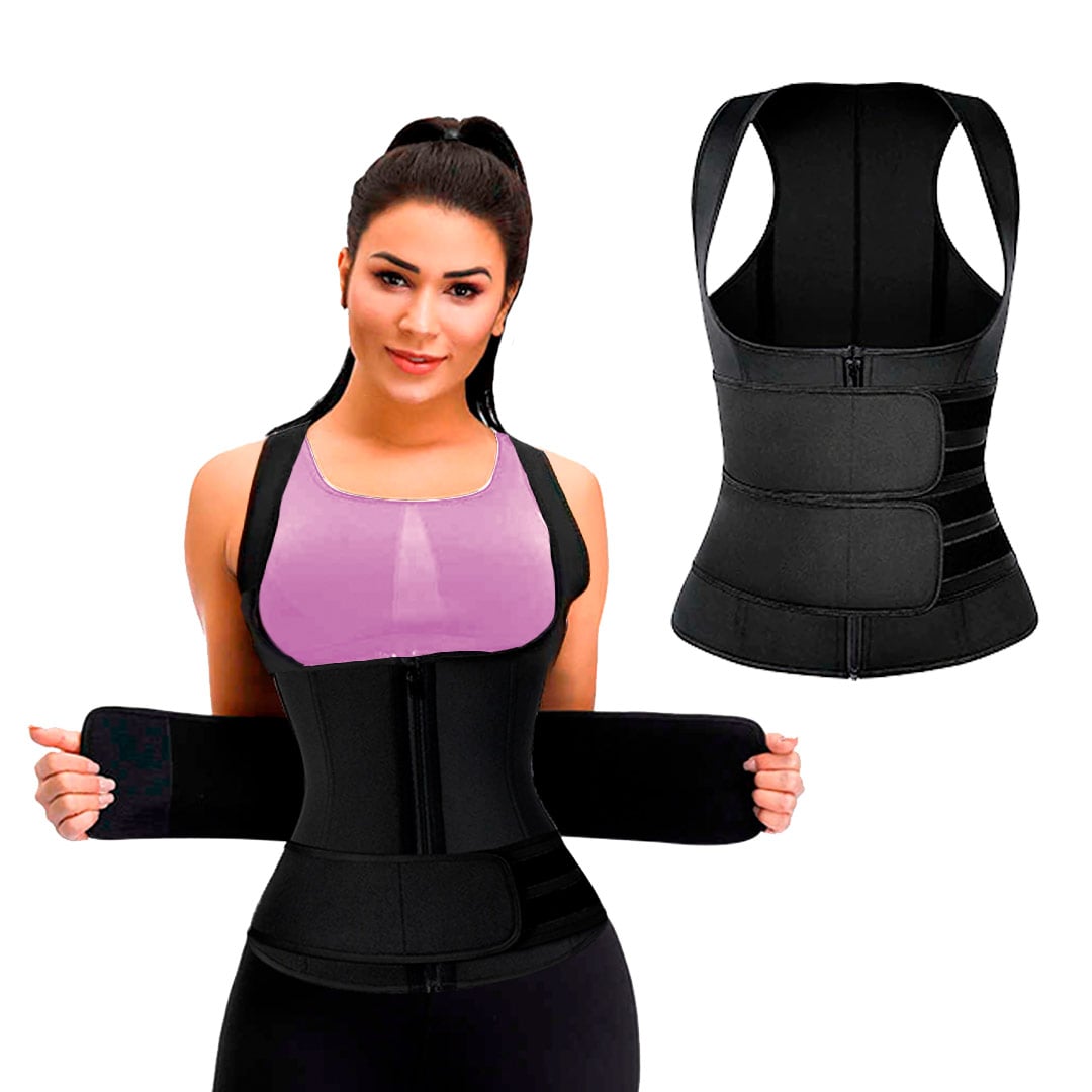 CHALECO FAJA MOLDEADOR CON DOBLE CINTURÓN NEOPRENO PARA MUJER - 1