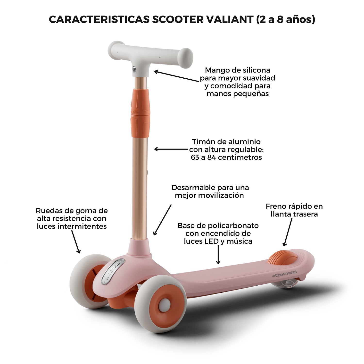 SCOOTER PARA NIÑOS VALIANT ROSADO (2 A 8 AÑOS) - 2