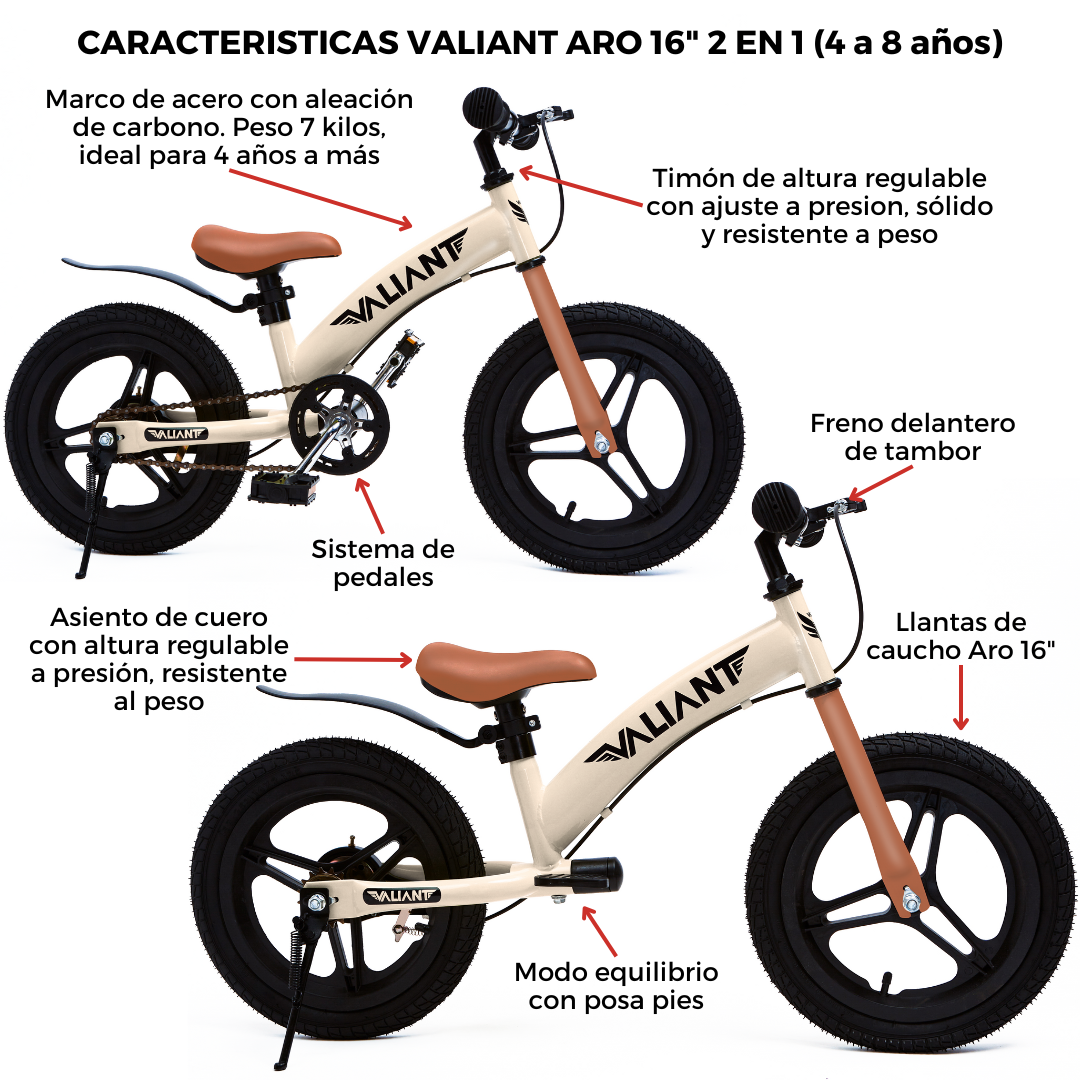 BICICLETA DE EQUILIBRIO ARO 16 3 EN 1 (4 A 8 AÑOS) BEIGE - 4