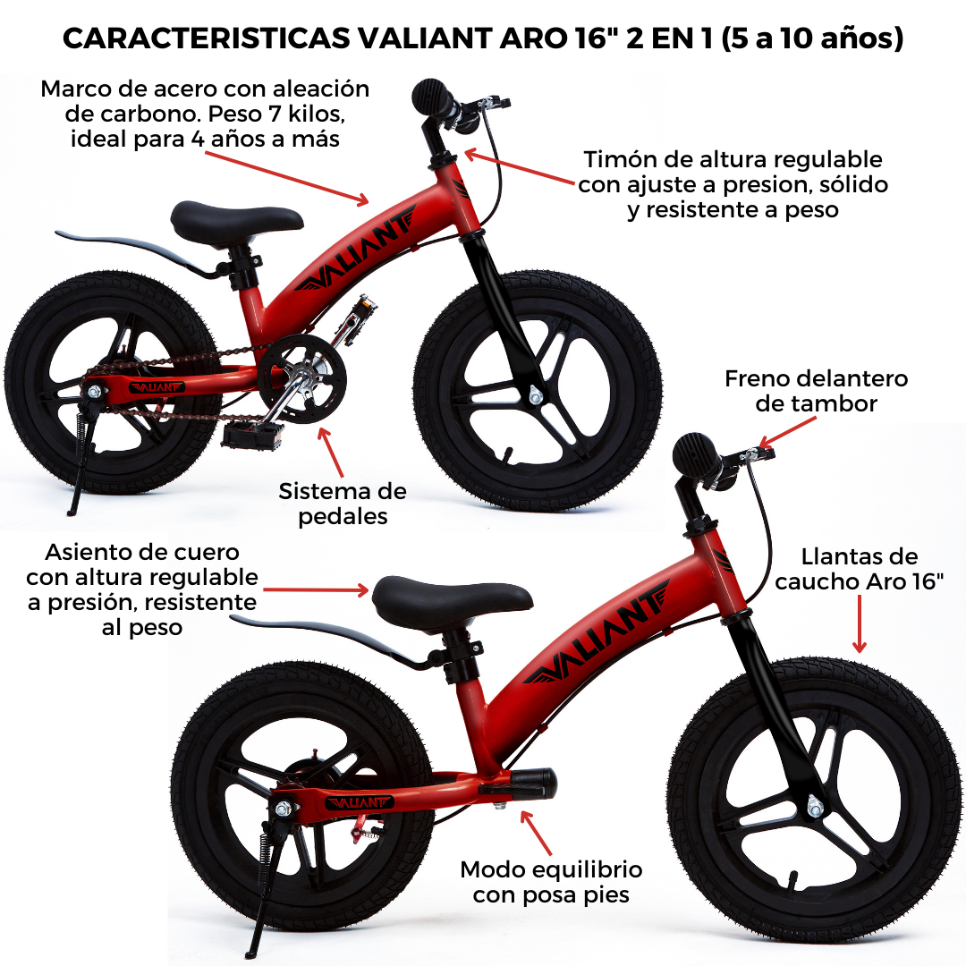 BICICLETA DE EQUILIBRIO ARO 16 3 EN 1 (4 A 8 AÑOS) ROJA - 4