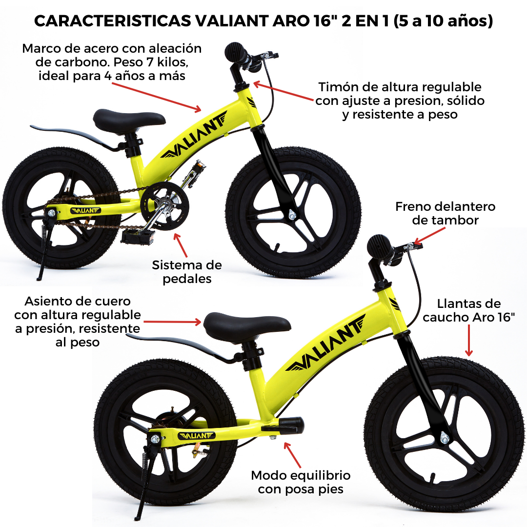 BICICLETA DE EQUILIBRIO ARO 16 3 EN 1 (4 A 8 AÑOS) AMARILLA - 4