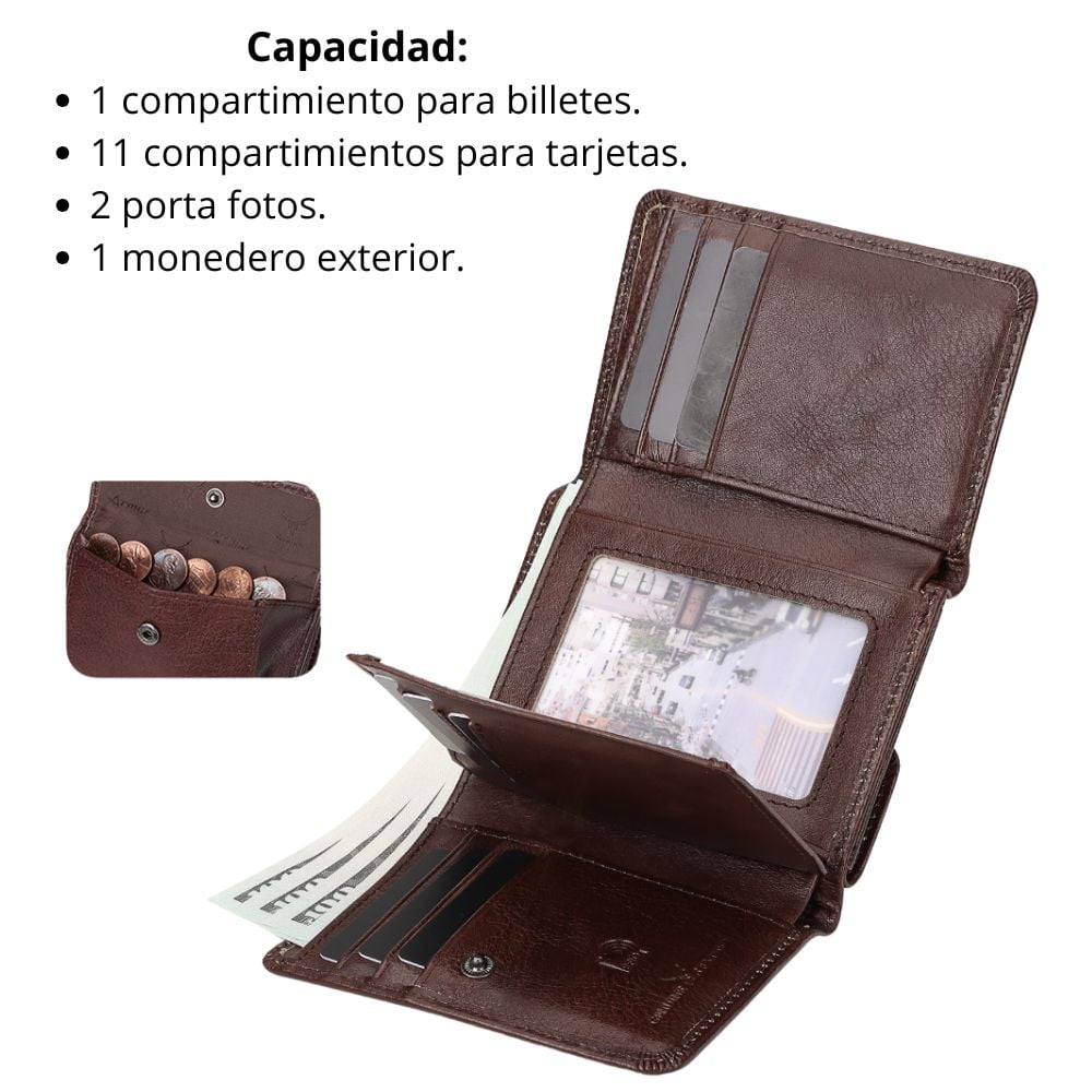 BILLETERA DE CUERO VACUNO DE TRES CUERPOS NOVI AR21 CON RFID. HOMBRE - 6