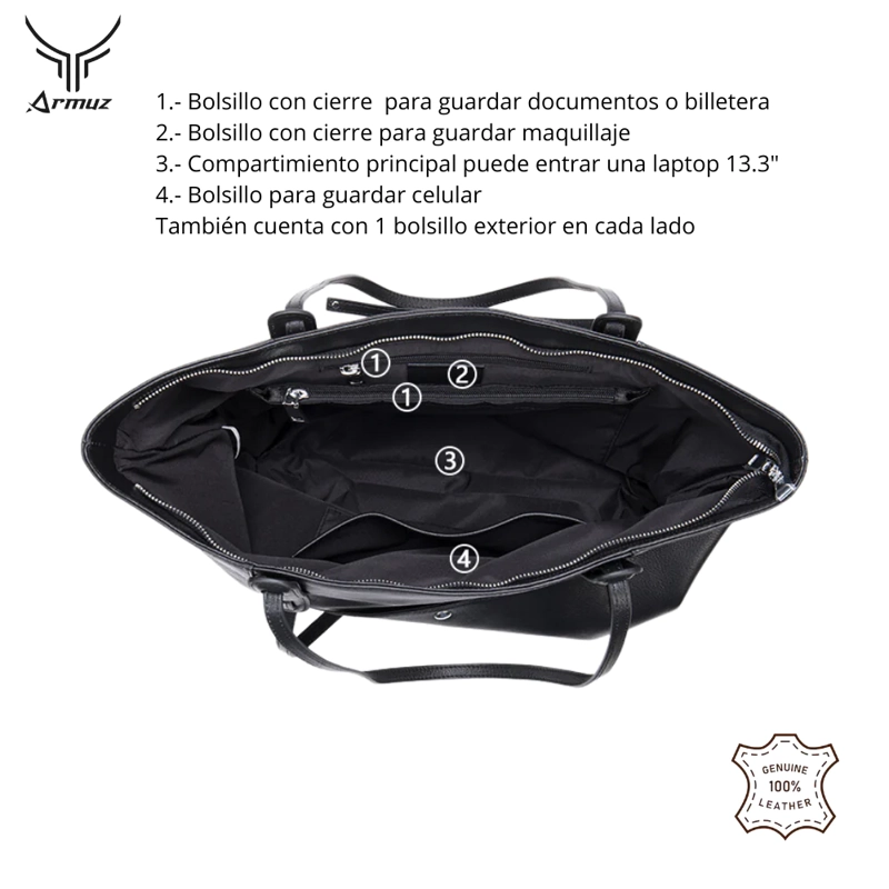 BOLSO DE CUERO VACUNO 8175 DE AMPLIA CAPACIDAD - 3