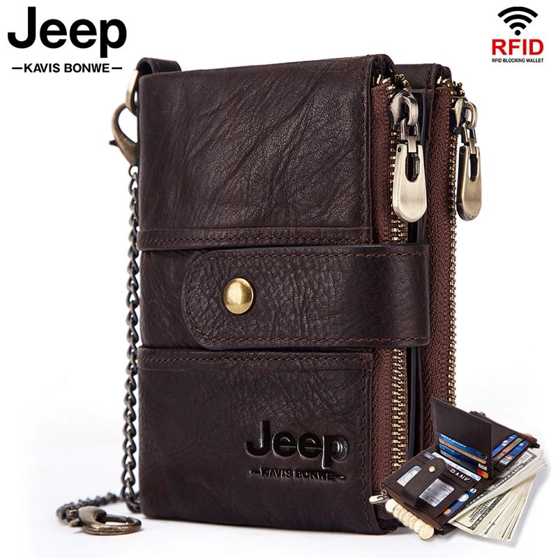 BILLETERA JEEP KAVIS DE CUERO VACUNO BP804 DISEÑO MODERNO CON CADENA - 2