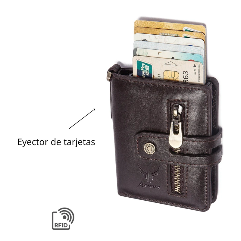 TARJETERO Y BILLETERA DE CUERO VACUNO BP982 RFID. TARJETERO INTELIGENTE - 2