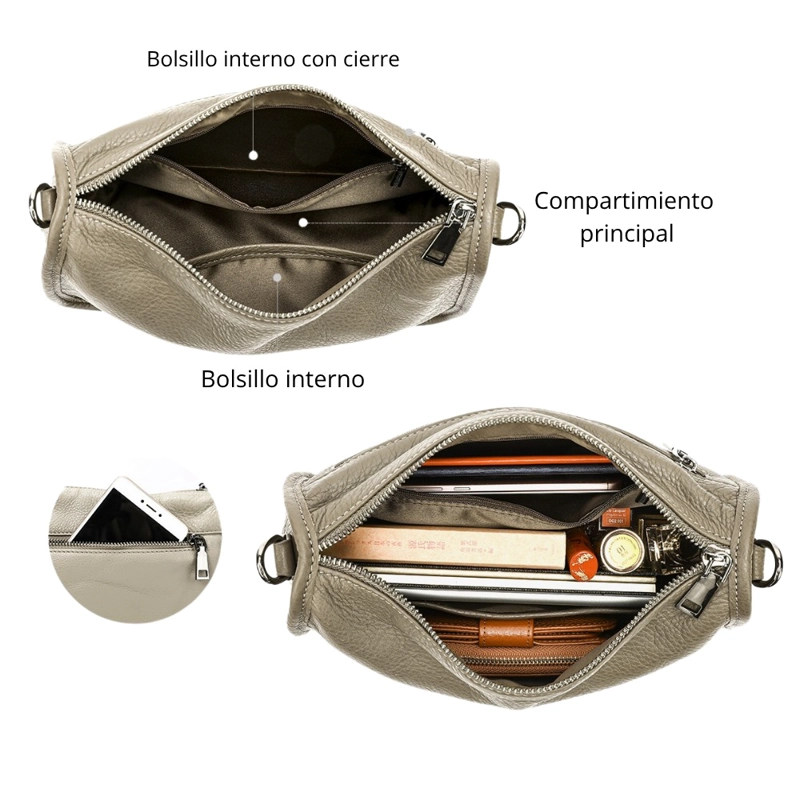 CARTERA DE CUERO VACUNO 7745 CAPUCCINO. MUJER - 3
